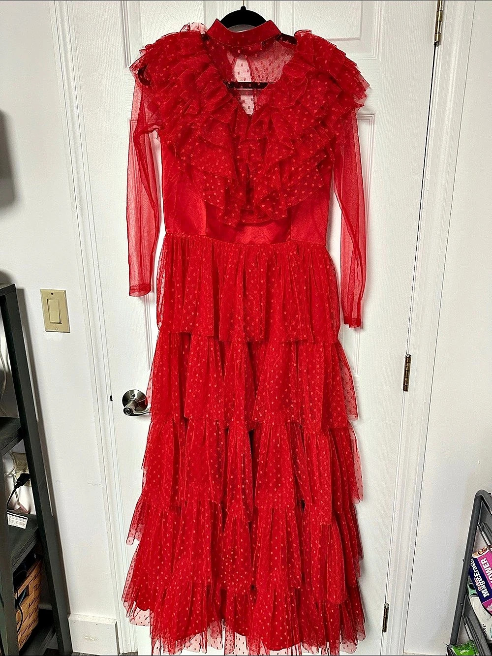 Red Polka Dot Maxi Dress Size Medium Like New Lydia from Beetlejuice